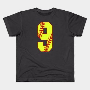 Fastpitch Softball Number 9 #9 Softball Shirt Jersey Uniform Favorite Player Biggest Fan Kids T-Shirt